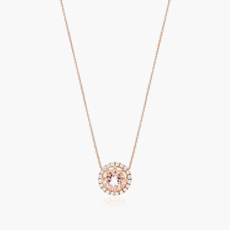 14K Rose Gold Morganite, Diamond and White Sapphire Station Necklace (12.0x10.0mm)