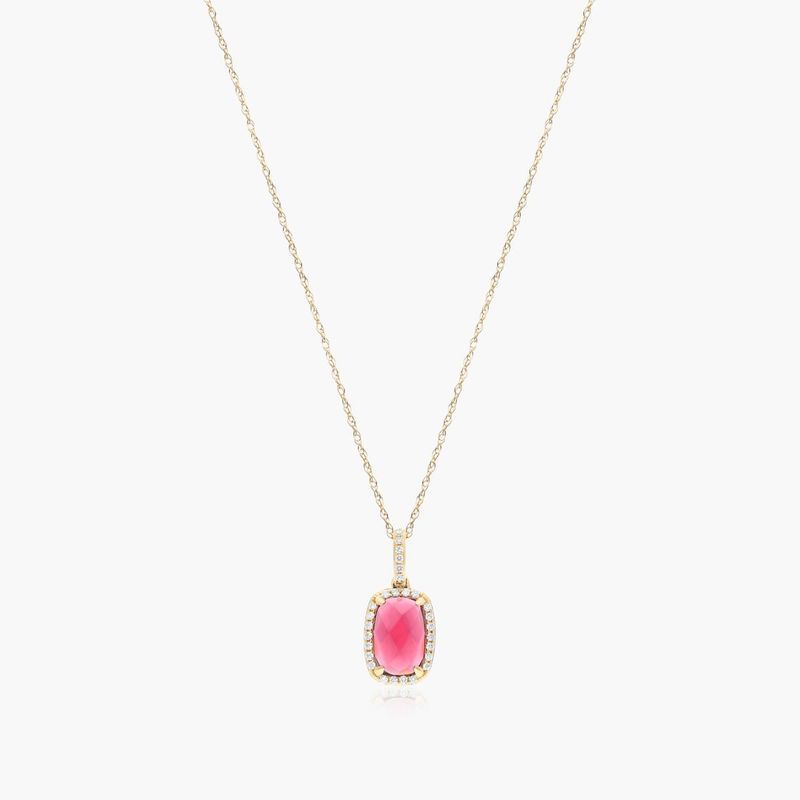 14K Rose Gold Morganite, Diamond and White Sapphire Station Necklace (12.0x10.0mm)