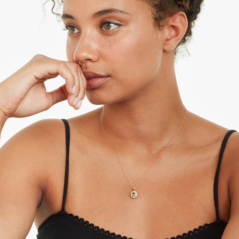 14K Rose Gold Cushion Halo Morganite and Diamond Necklace (6x6mm)