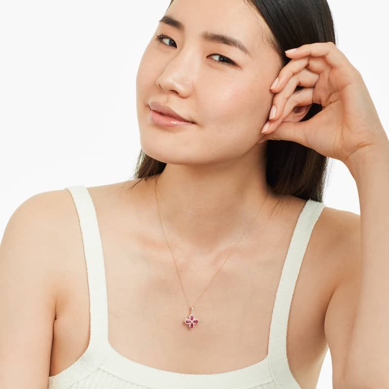 14K White Gold Lily Motif Sapphire and Diamond Necklace