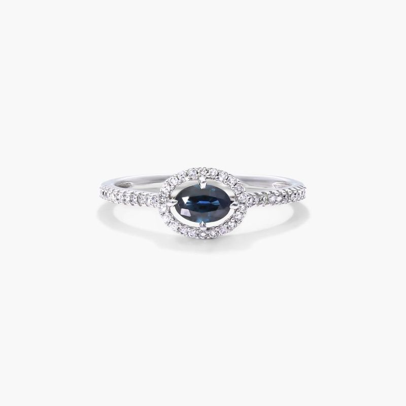 14K White Gold Halo Sapphire Five Stone Ring