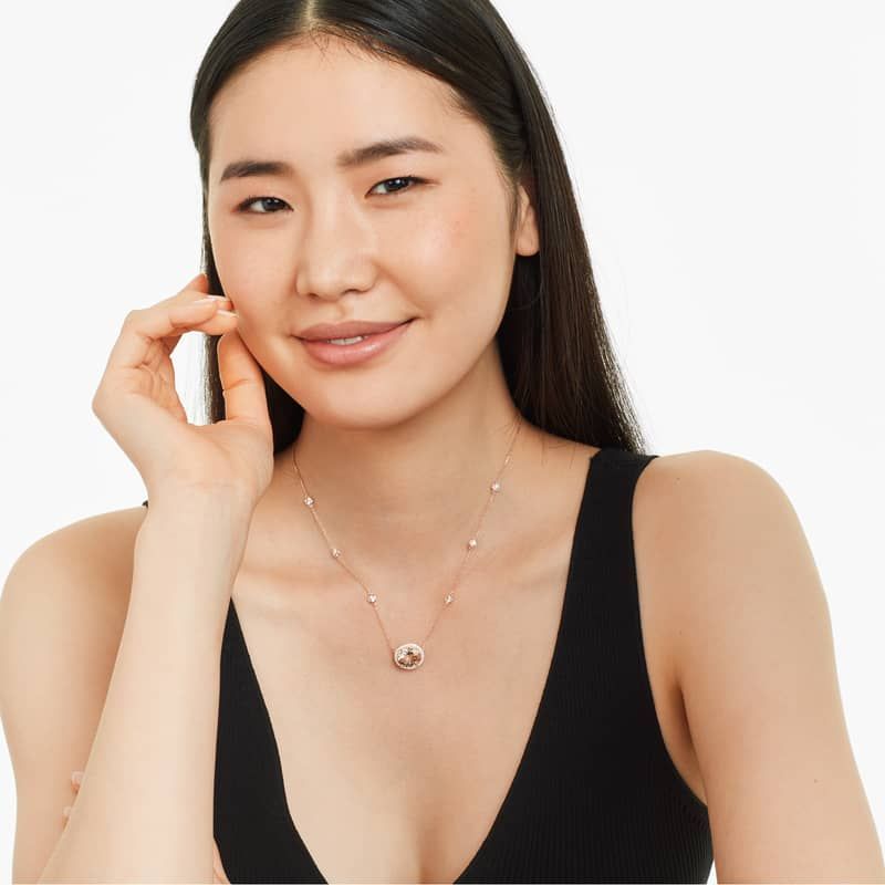 14K Yellow Gold Lily Motif Ruby and Diamond Necklace