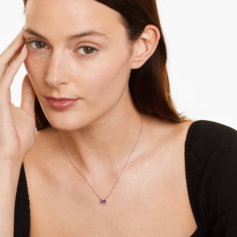 14K White Gold Emerald Cut Garnet Birthstone Pendant Necklace