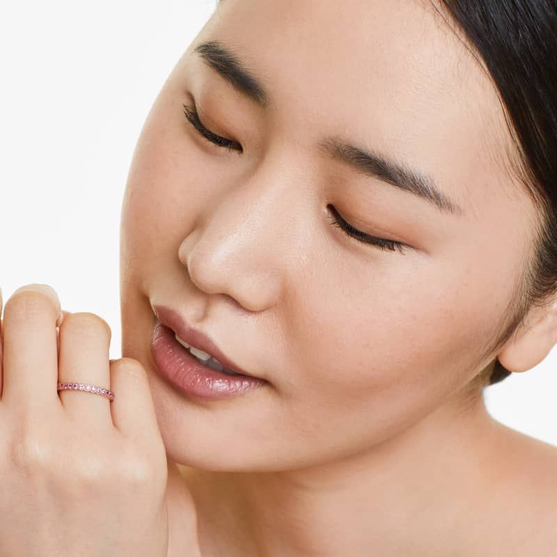 14K Rose Gold Halo Ruby Five Stone Ring