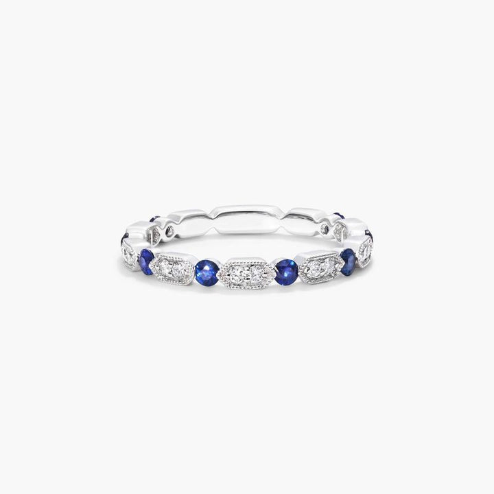 14K White Gold Oval Blue Sapphire and Diamond Ring