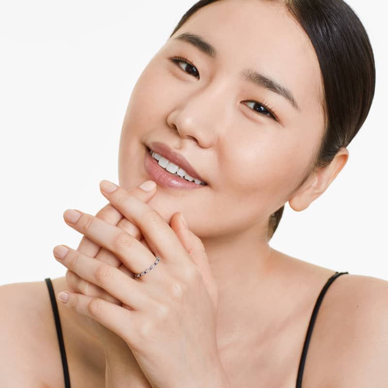 14K White Gold Double Row Pavé Sapphire and Diamond Ring