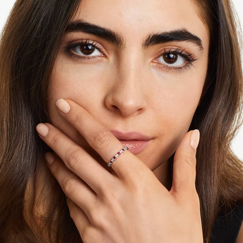 14K Yellow Gold Dainty Peridot Bezel Diamond Ring by Brevani