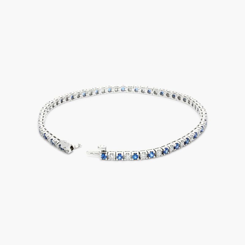 14K White Gold Sapphire Station Diamond Tennis Bracelet