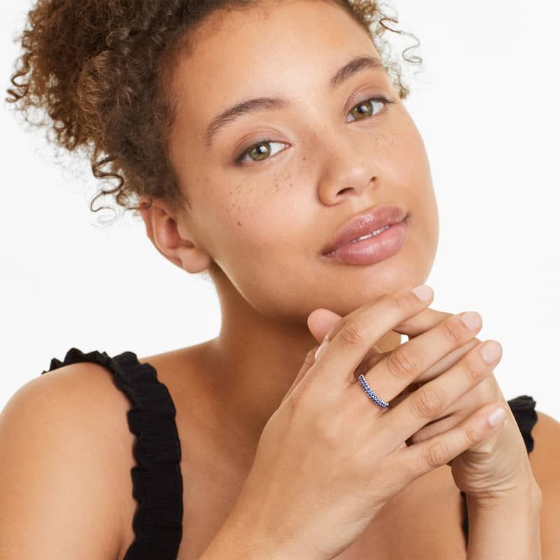 14K White Gold Milgrain Embellished Sapphire Eternity Ring