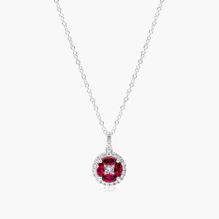 14K Yellow Gold White Topaz Hexagon With Diamond Halo Necklace by Brevani