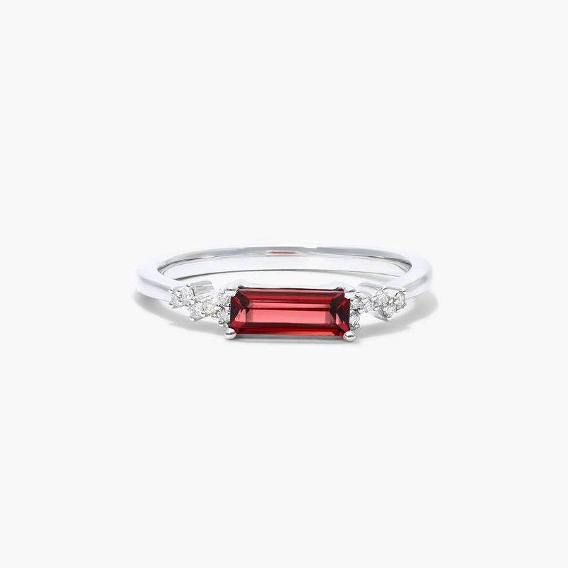 14K White Gold Vintage Bow tie Shaped Stations Alternating Ruby and Diamond Ring