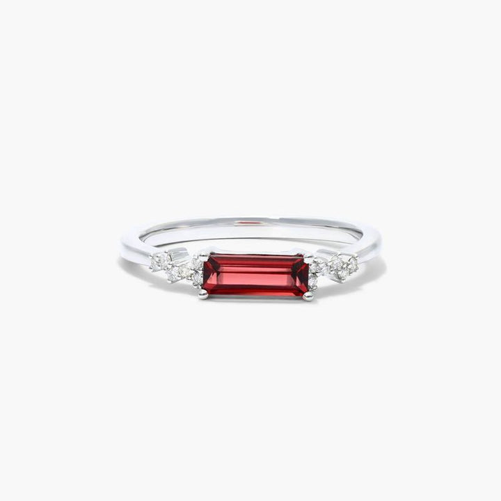 14K White Gold Vintage Bow tie Shaped Stations Alternating Ruby and Diamond Ring
