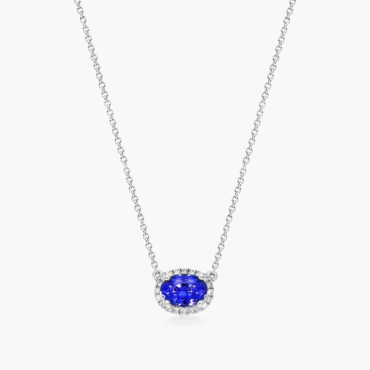 14K Yellow Gold White Topaz Hexagon With Diamond Halo Necklace by Brevani