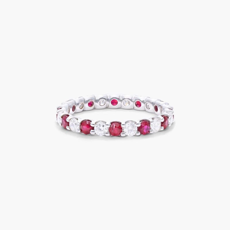 14K White Gold Round Brilliant Diamond and Marquise Sapphire Wedding Ring
