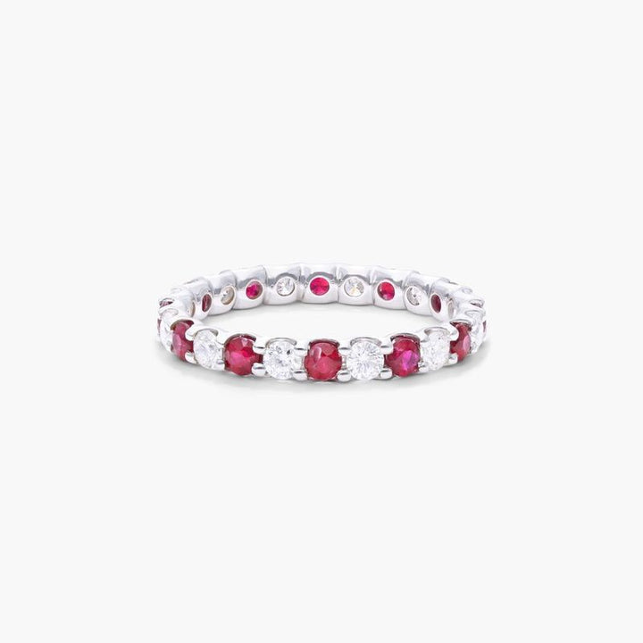 14K White Gold Round Brilliant Diamond and Marquise Sapphire Wedding Ring