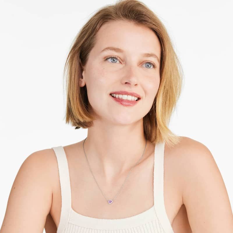 14K White Gold Morganite and Diamond Halo Necklace