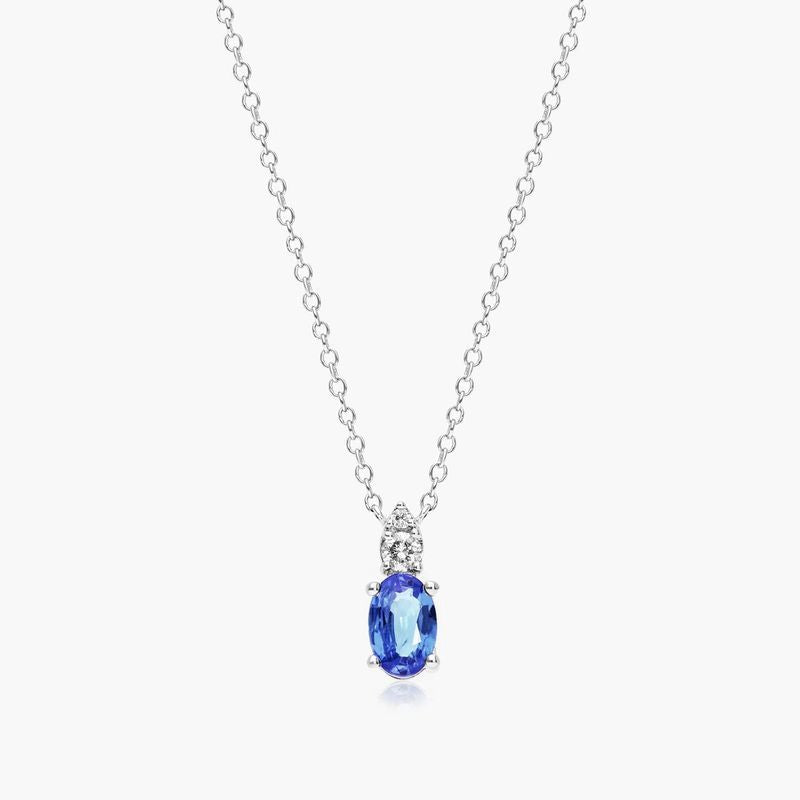 18K White Gold Sideways Pear Pink Sapphire and Diamond Halo Necklace