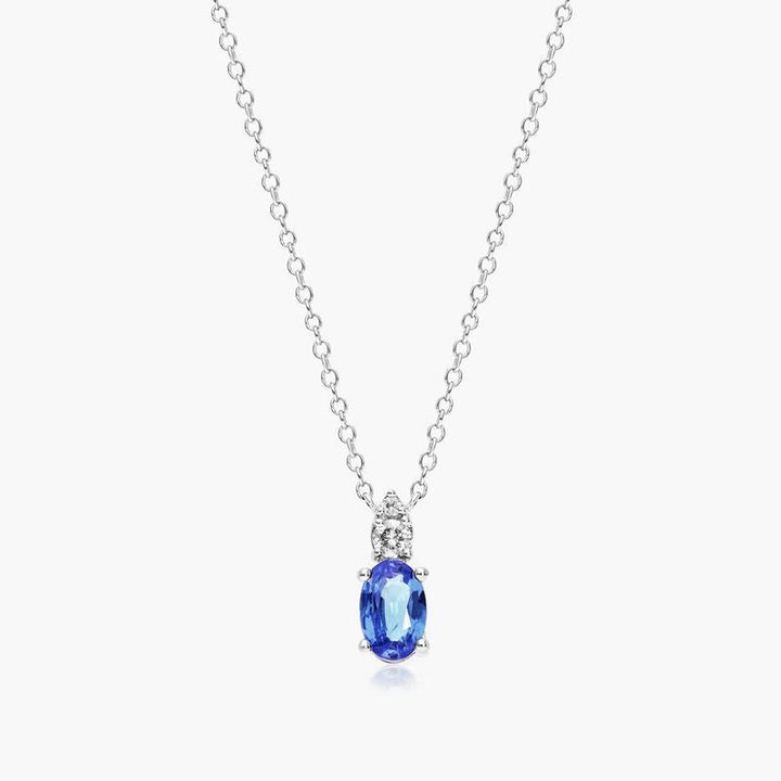 18K White Gold Sideways Pear Pink Sapphire and Diamond Halo Necklace