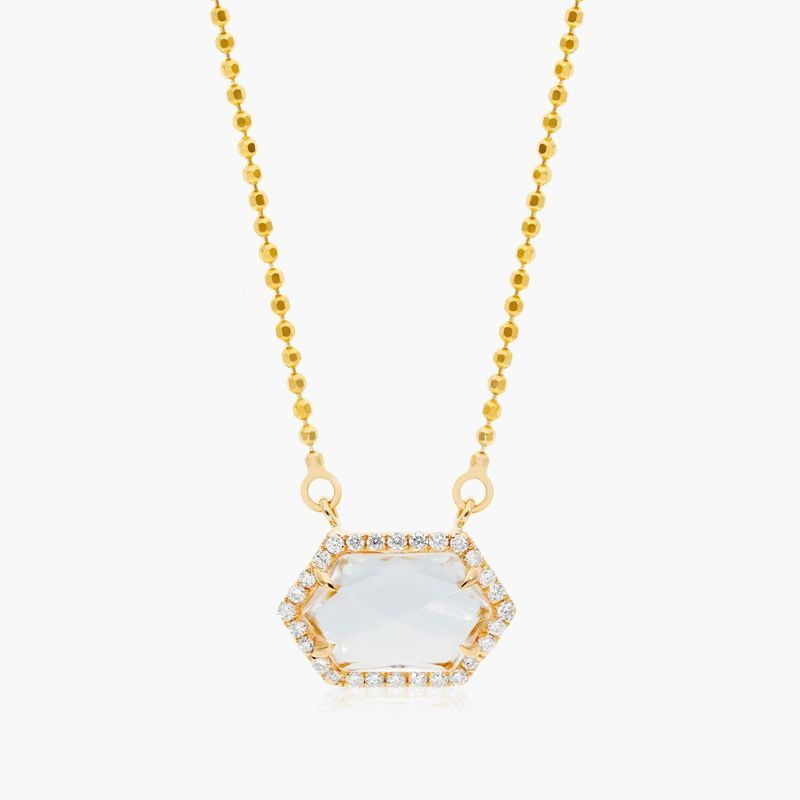14K Rose Gold Cushion Outline Halo Morganite and Diamond Necklace (4mm)