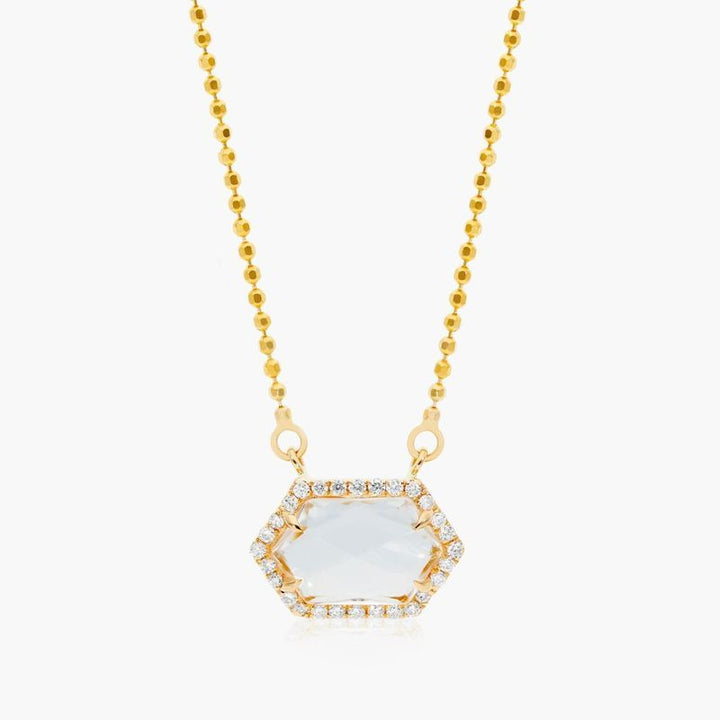 14K Rose Gold Cushion Outline Halo Morganite and Diamond Necklace (4mm)