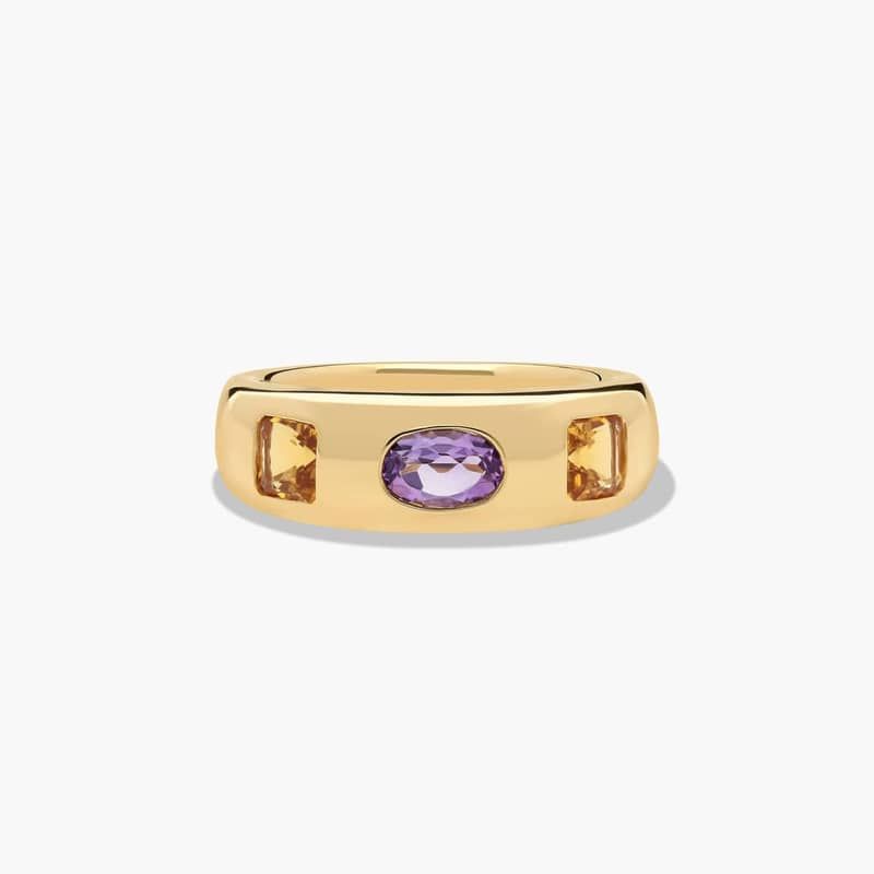 14K Yellow Gold Emerald Cut Citrine and Diamond Halo Bypass Ring (6.0x3.0mm)
