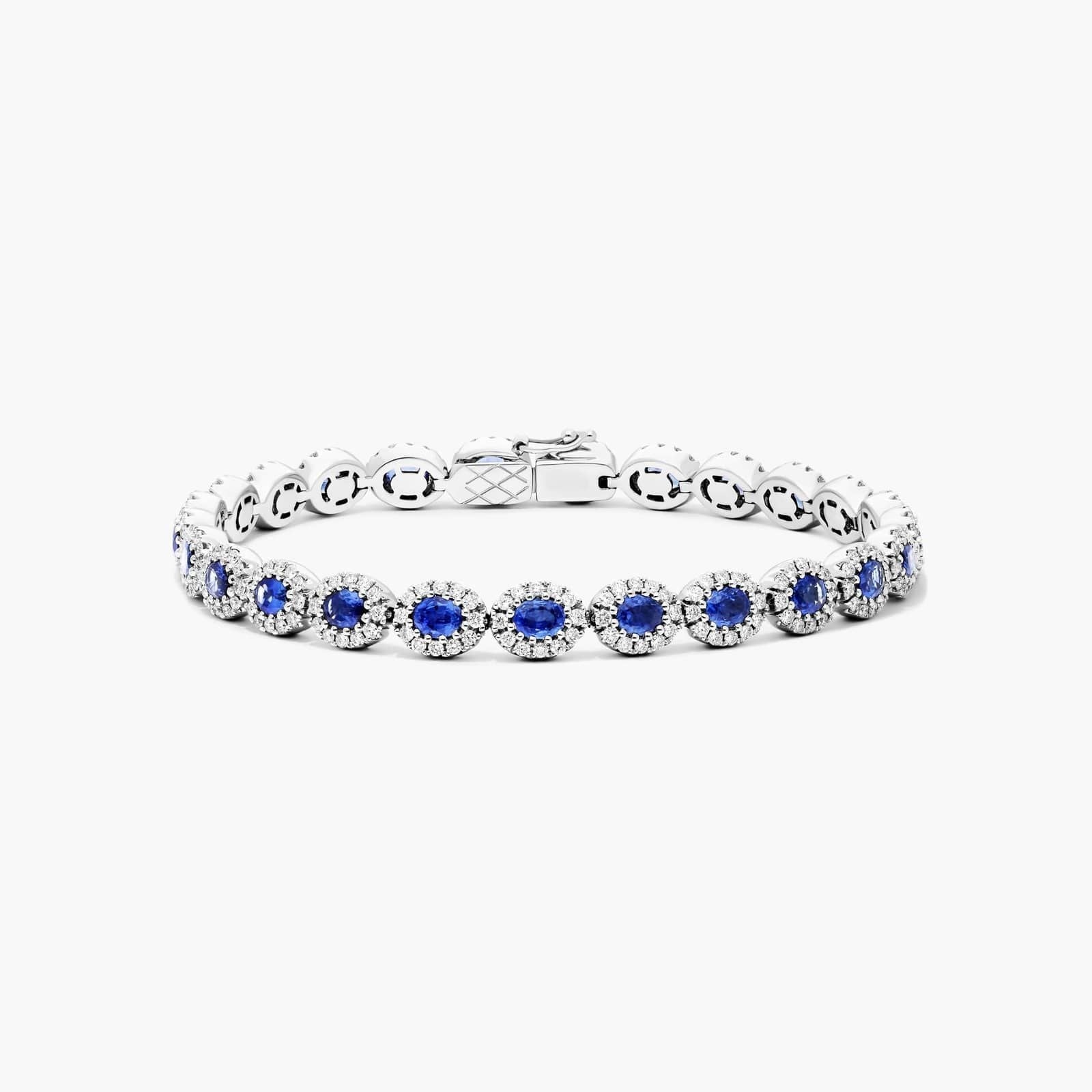 14K White Gold Half and Half Sapphire and Diamond Tennis Bracelet