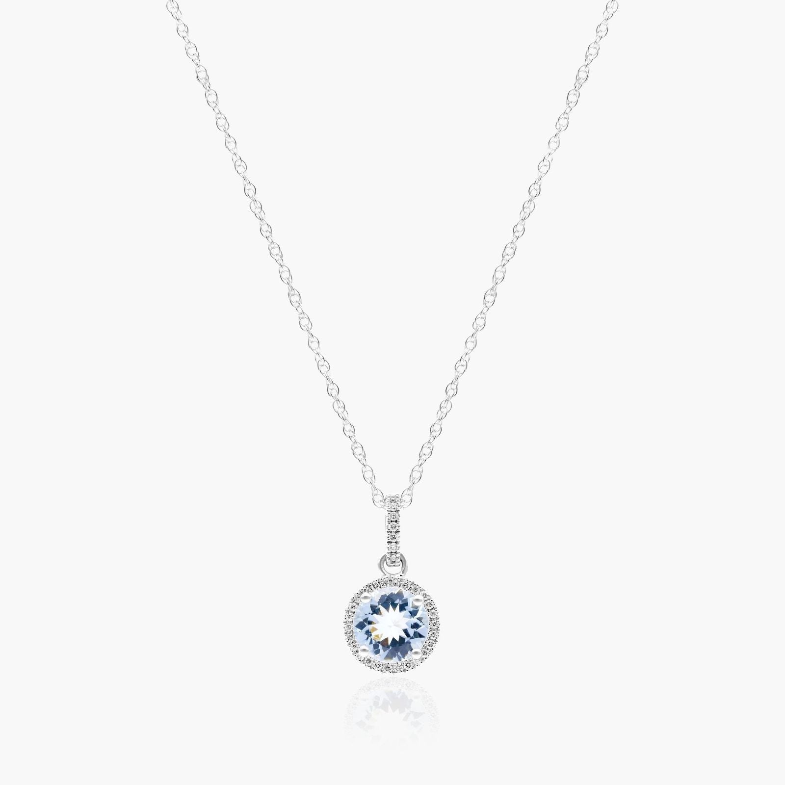 14K White Gold Allure Diamond Halo Aquamarine Necklace