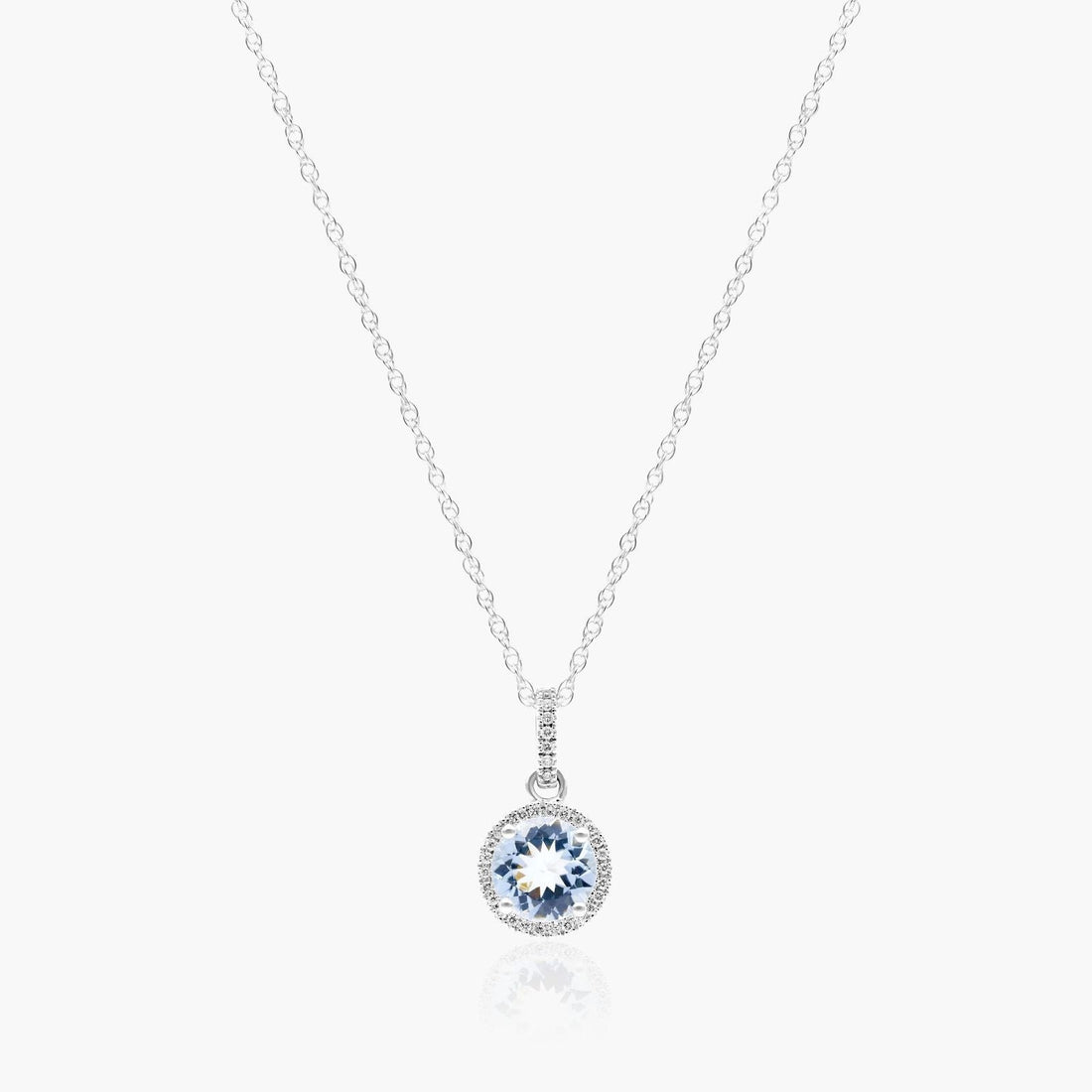 14K White Gold Allure Diamond Halo Aquamarine Necklace