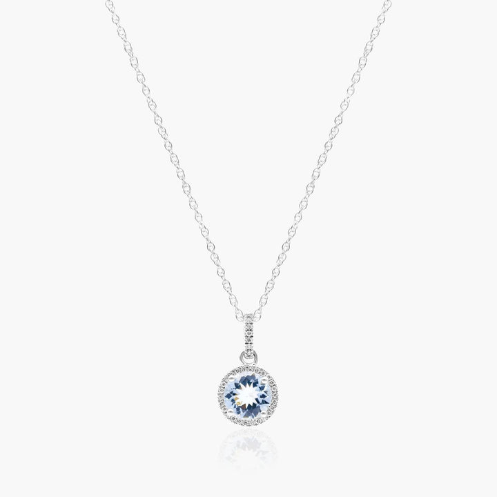 14K White Gold Allure Diamond Halo Aquamarine Necklace