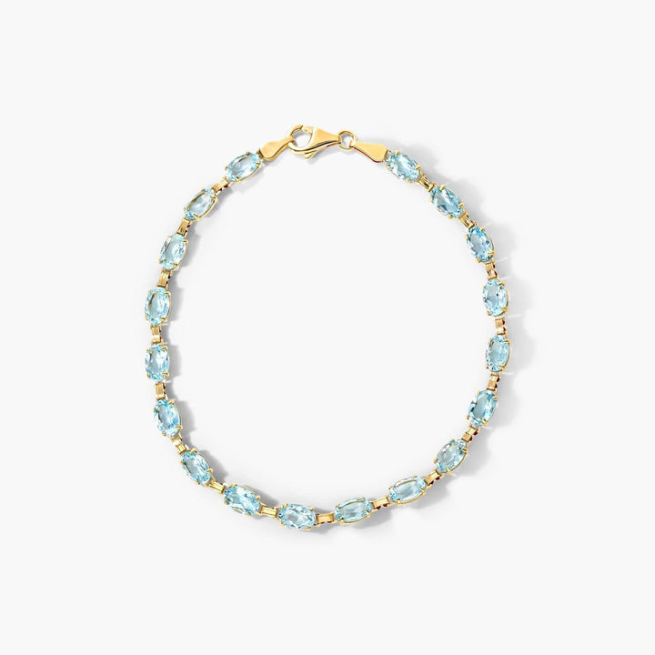 14K White Gold Oval Blue Sapphire and Diamond Tennis Bracelet